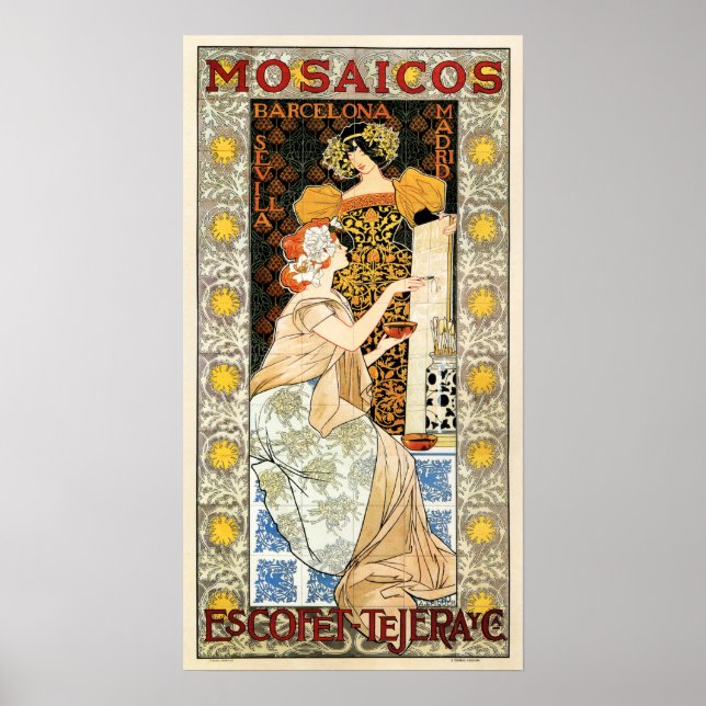 MOSAICOS Tiles Mosaic Barcelona Spain Art Nouveau Poster (Front)