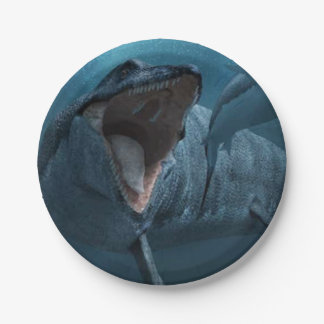 Mosasaurus chasing shark paper plate