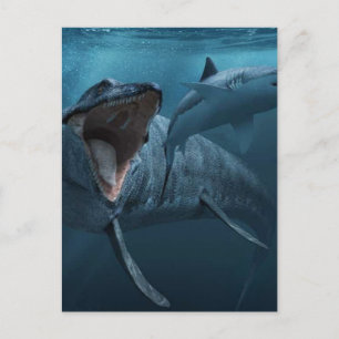 Mosasaurus chasing shark poster acrylic print jigs postcard