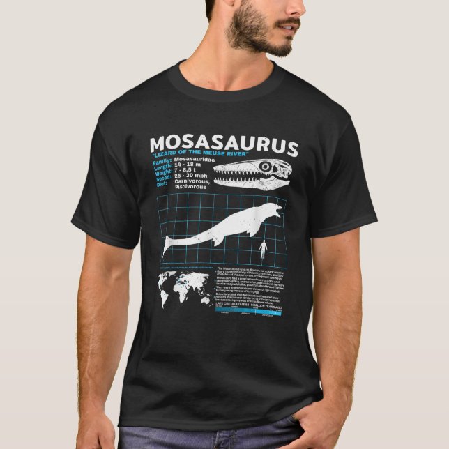 Mosasaurus fact sheet Dinosaur Facts T-Shirt (Front)