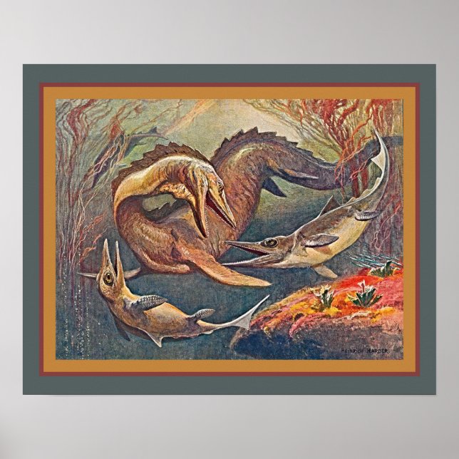 Mosasaurus & Ichthyosaurs ca.1912 Heinrich Harder Poster (Front)
