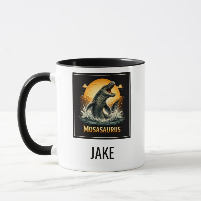 Mosasaurus Ocean Predator Vintage Sunset Dinosaur Mug (Left)