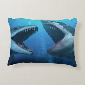 Mosasaurus versus megalodon decorative cushion