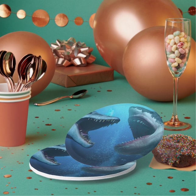 Mosasaurus versus megalodon paper plate (Multi)