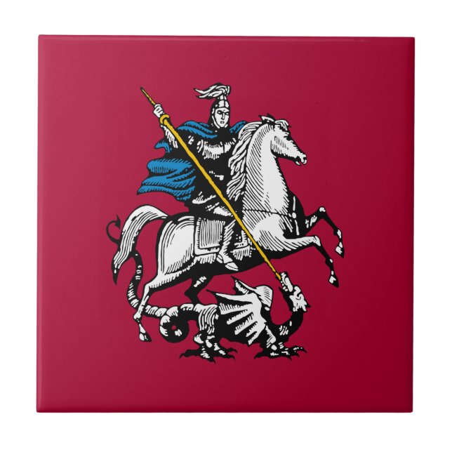 Moscow city Russia flag symbol saint george knight Tile (Front)