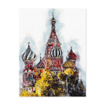 Moscow City Streets Travel Poster Watercolor Ink