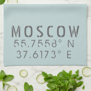 Moscow Longitude Latitude Coordinates Tea Towel