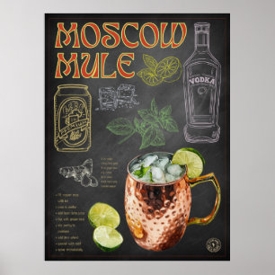 Moscow Mule Recipe Chalkboard Cocktail Bar Art Poster