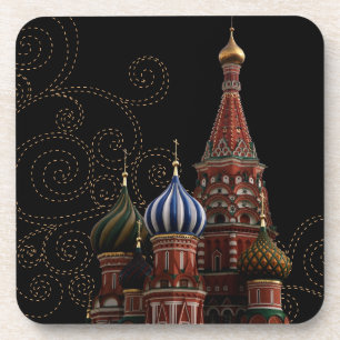 Moscow Russia Church Black Coaster Set