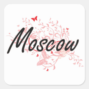 Moscow Russia City Artistic design with butterflie Square Sticker