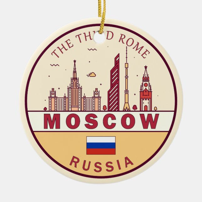 Moscow Russia City Skyline Emblem Ceramic Tree Decoration (Front)