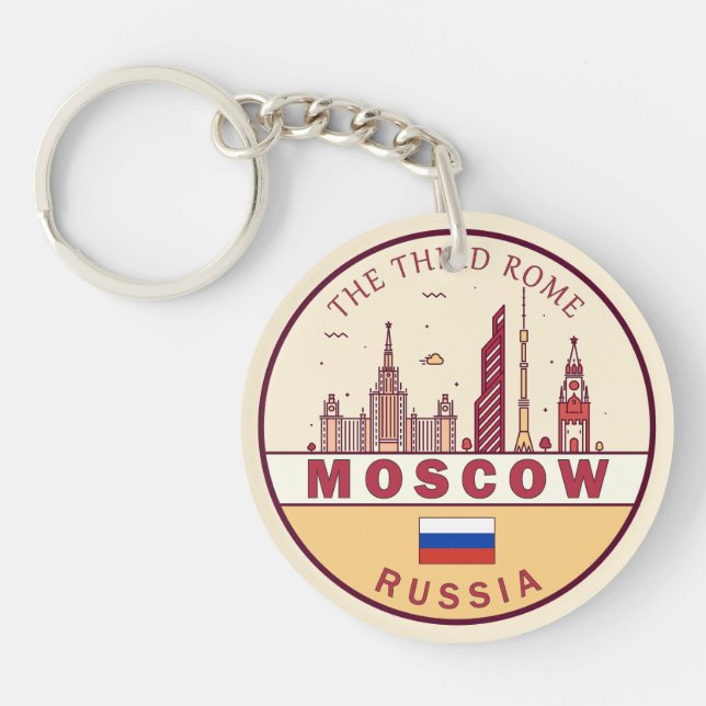 Moscow Russia City Skyline Emblem Key Ring (Front)