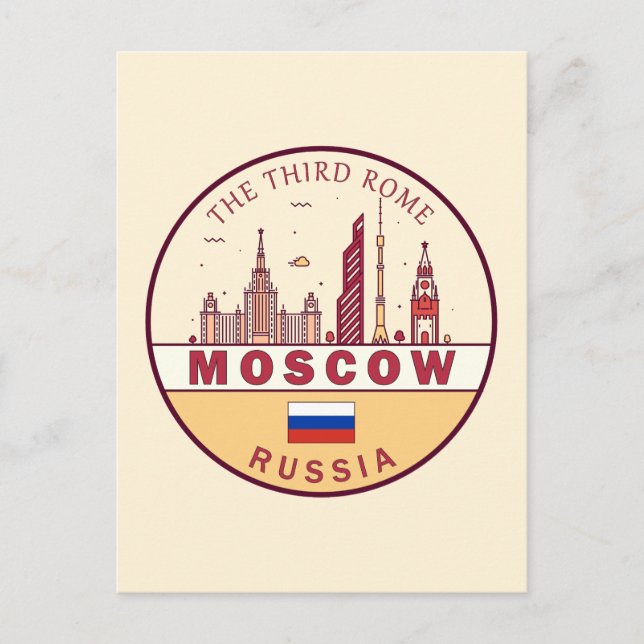 Moscow Russia City Skyline Emblem Postcard (Front)