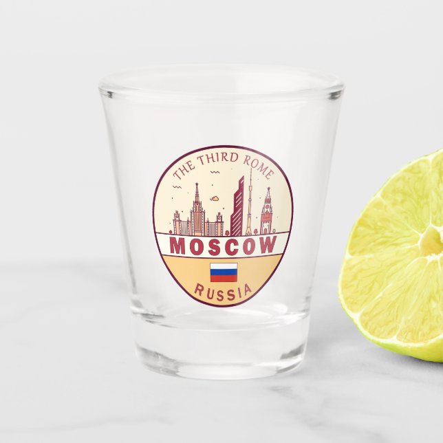 Moscow Russia City Skyline Emblem Shot Glass (Front)