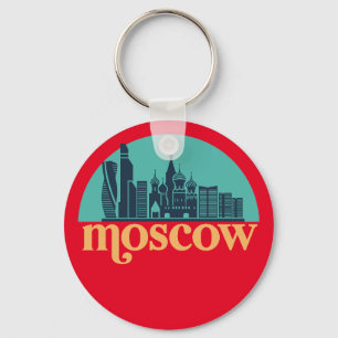 Moscow Russia City Skyline Retro Cityscape Art Key Ring