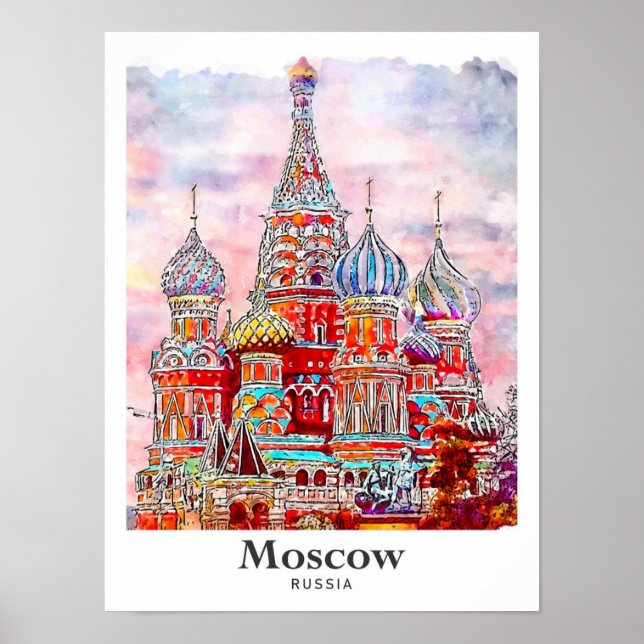 Moscow Russia Denmark Watercolor Hand Drawn Poster (Front)