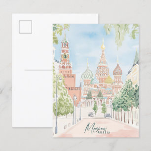 Moscow Russia Gouache Paint Illustration Travel Postcard