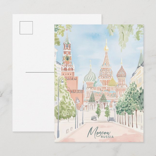 Moscow Russia Gouache Paint Illustration Travel Postcard (Front/Back)