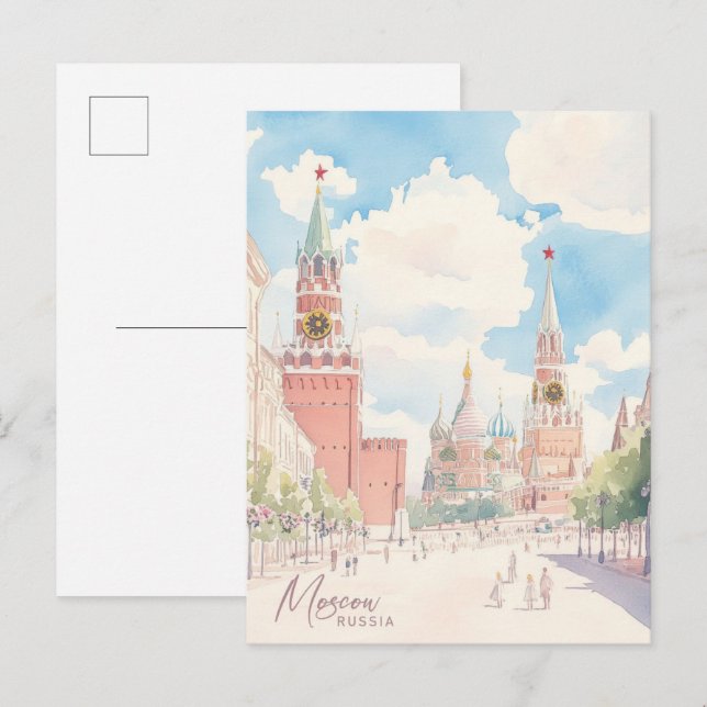 Moscow Russia Gouache Paint Illustration Travel Postcard (Front/Back)