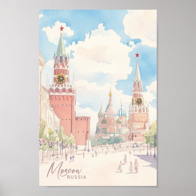 Moscow Russia Gouache Paint Illustration Travel Poster (Front)