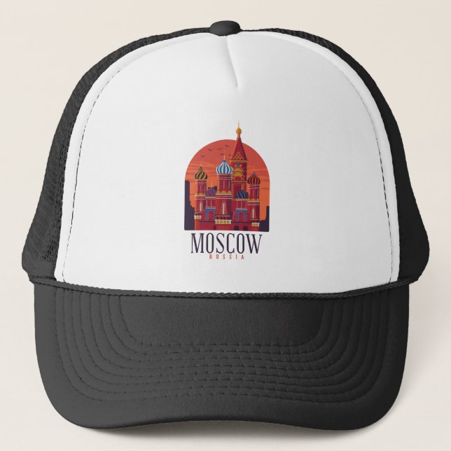 Moscow Russia Kremlin Skyline Trucker Hat (Front)