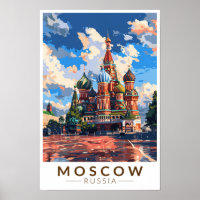 Moscow Russia Red Square Travel Art Vintage