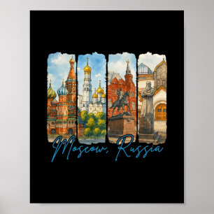 Moscow Russia Traveling Trip Brushstroke Souvenir Poster