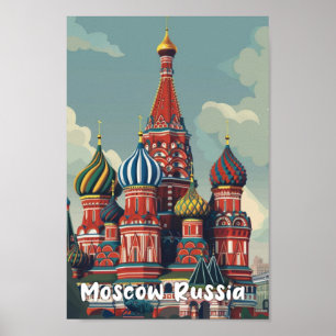 Moscow Russia Vintage Famous Travel Place Poster