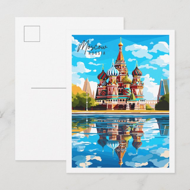 Moscow Russia vintage travel illustration Postcard (Front/Back)