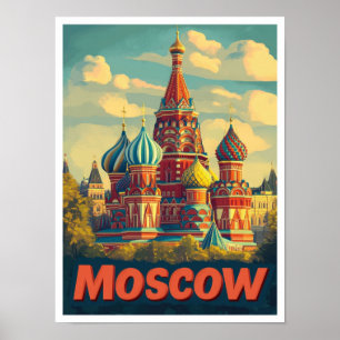 Moscow Russia Vintage Travel Illustration Poster
