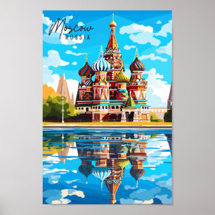 Moscow Russia vintage travel illustration Poster