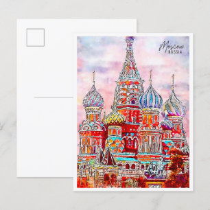 Moscow Russia vintage travel watercolor Postcard