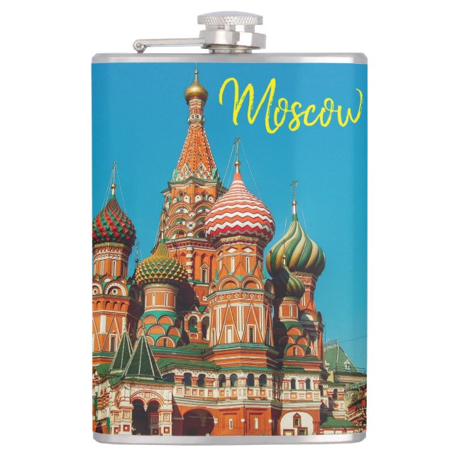 Moscow St Basil's Cathedral Red Square Hip Flask (Front)