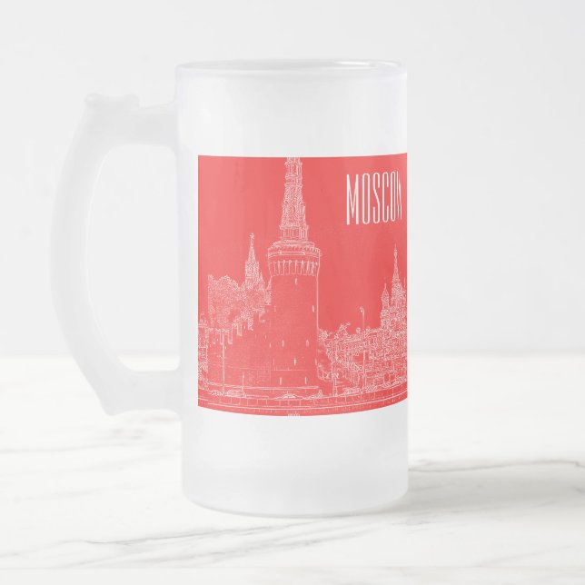Moscow St Basil's Cathedral Red Square Sketch Frosted Glass Beer Mug (Left)