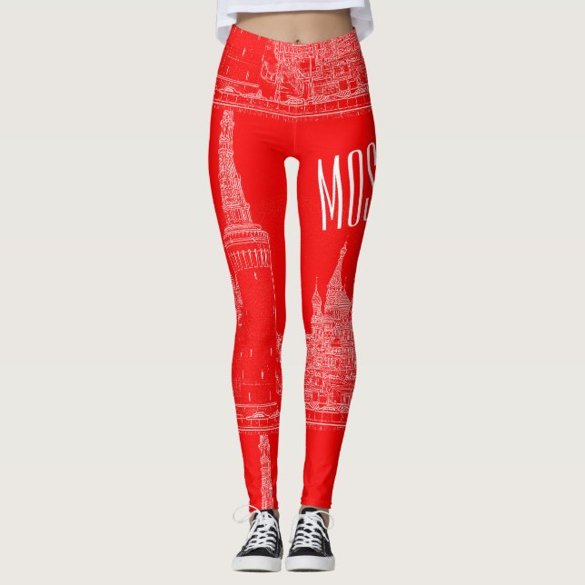 Moscow St Basil's Cathedral Red Square Sketch Leggings (Front)