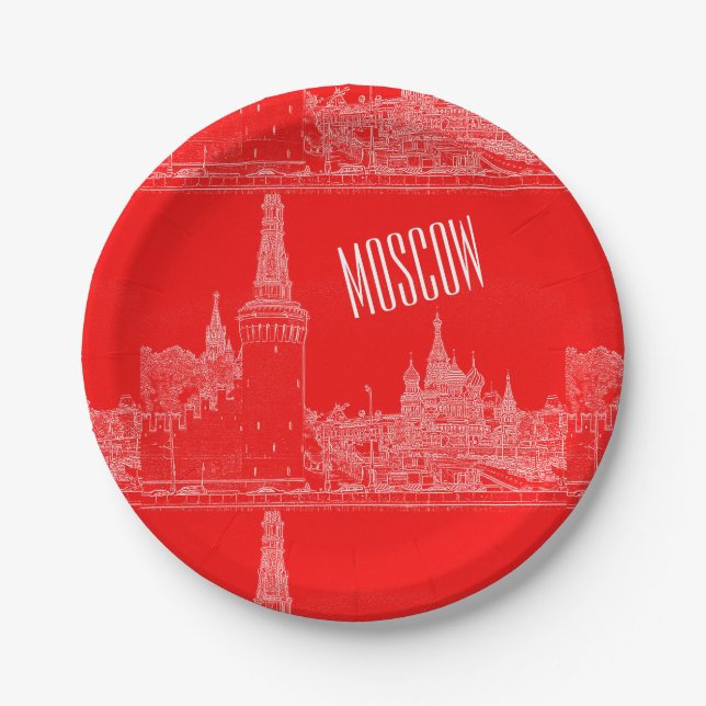 Moscow St Basil's Cathedral Red Square Sketch Paper Plate (Front)