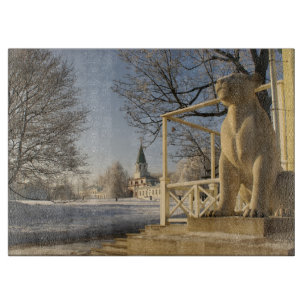 Moscow. Winter. lion sculpture Cutting Board