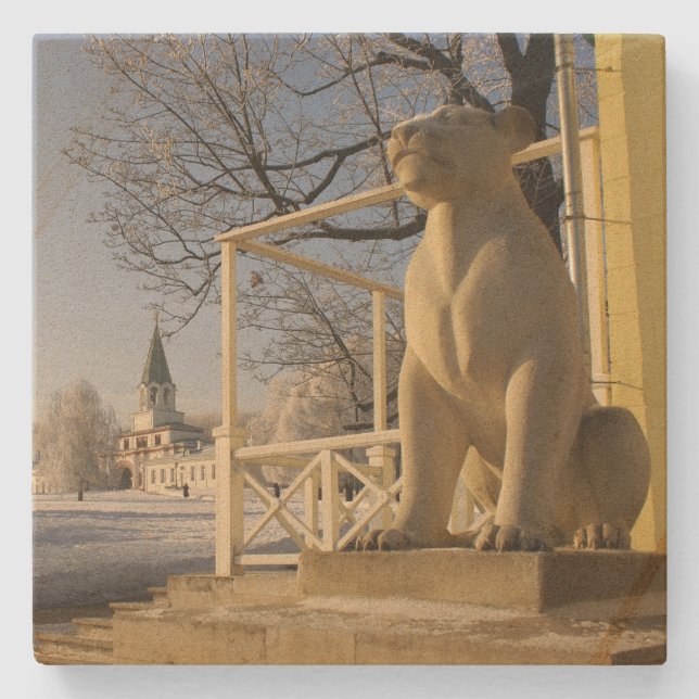 Moscow. Winter. lion sculpture Stone Coaster (Front)