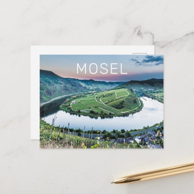 Moselle Calmont Loop Bremm Sunset River Souvenir Holiday Postcard (Front/Back In Situ)