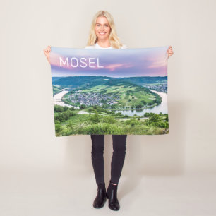 Moselle Loop Sunset Kroev Panorama Germany Fleece Blanket