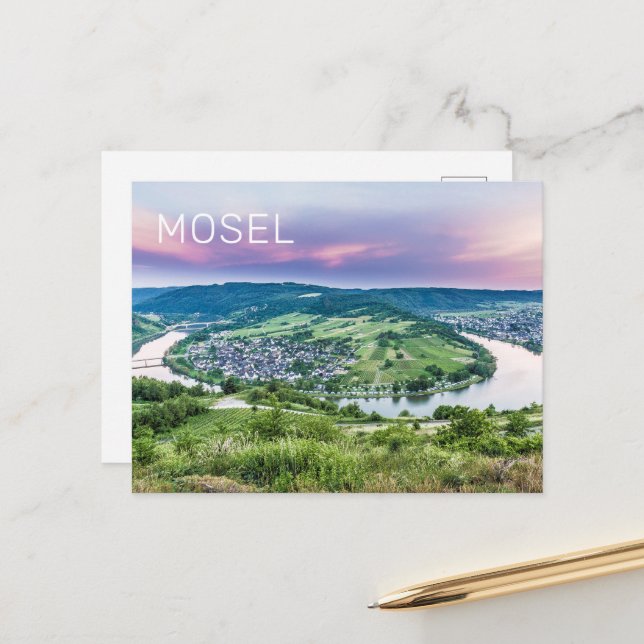 Moselle Loop Sunset Kroev Panorama Germany Holiday Postcard (Front/Back In Situ)