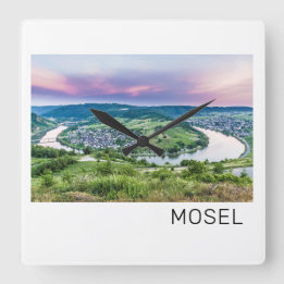 Moselle Loop Sunset Kroev Panorama Germany Square Wall Clock