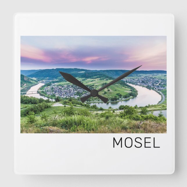 Moselle Loop Sunset Kroev Panorama Germany Square Wall Clock (Front)