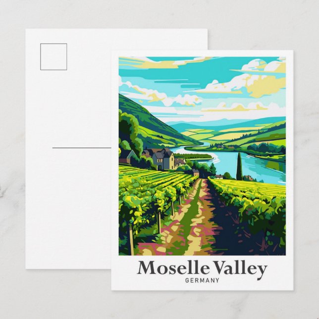 Moselle Valley Germany Vintage Travel Illustration Postcard (Front/Back)