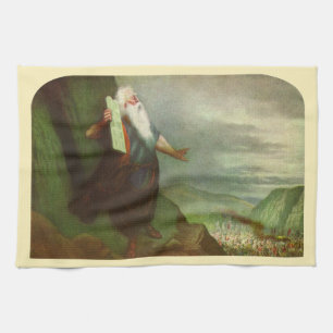 Moses and the Ten Commandments, Vintage Religion Tea Towel