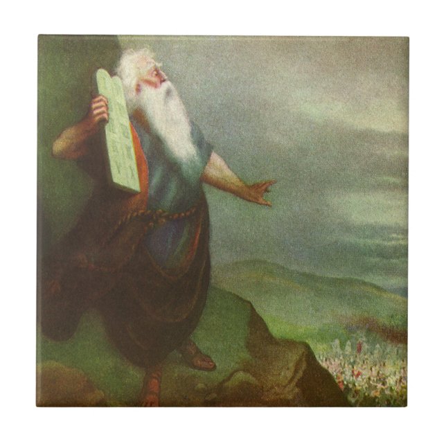Moses and the Ten Commandments, Vintage Religion Tile (Front)