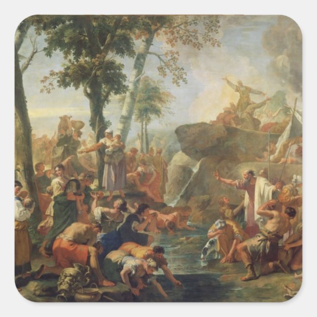 Moses Drawing Water from the Rock (oil on canvas) Square Sticker (Front)