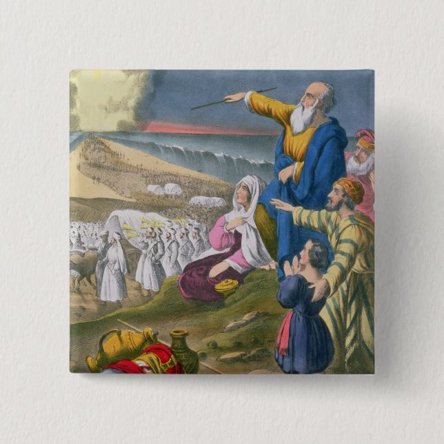 Moses Parting the Red Sea, from a bible printed by 15 Cm Square Badge (Front)