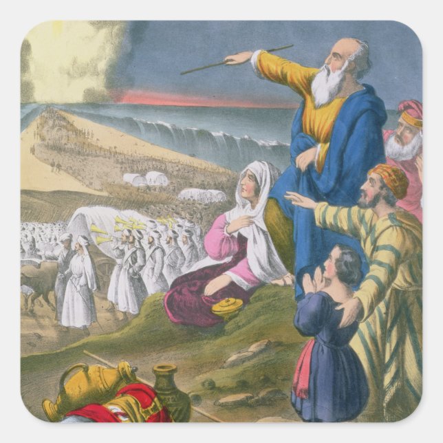 Moses Parting the Red Sea, from a bible printed by Square Sticker (Front)