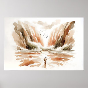 Moses Parting The Red Sea Minimalist Watercolor Poster